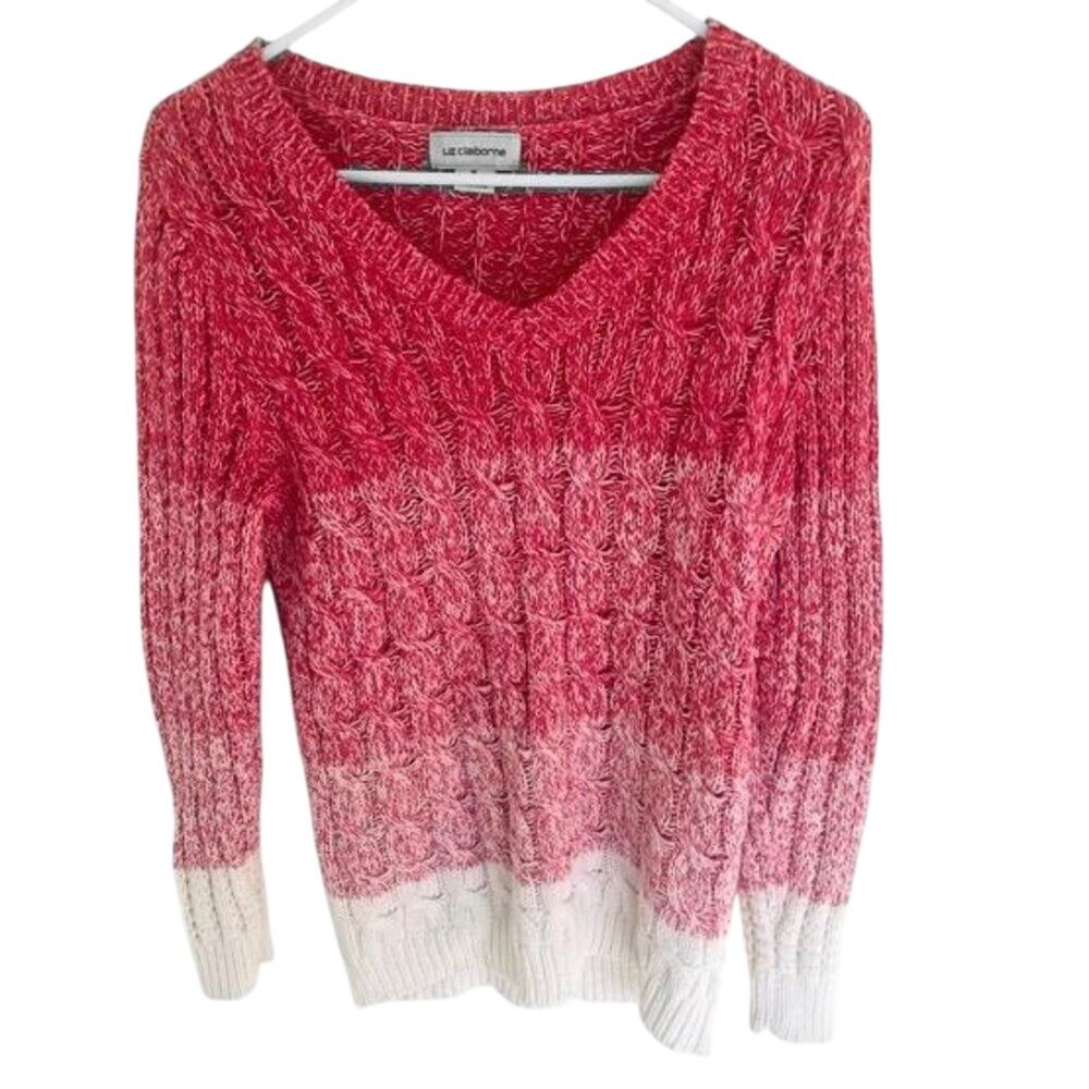 ⭐ 4/$20Sz M Liz Claiborne Pink Sweater-cotton/acrylic Barbie core light academia